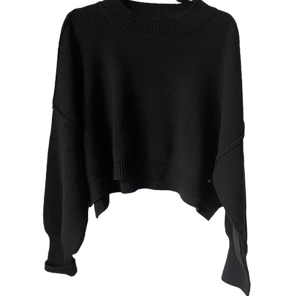 New Free People Easy Street Cropped Pullover Oversized Sweater Black Size Medium - Picture 5 of 6